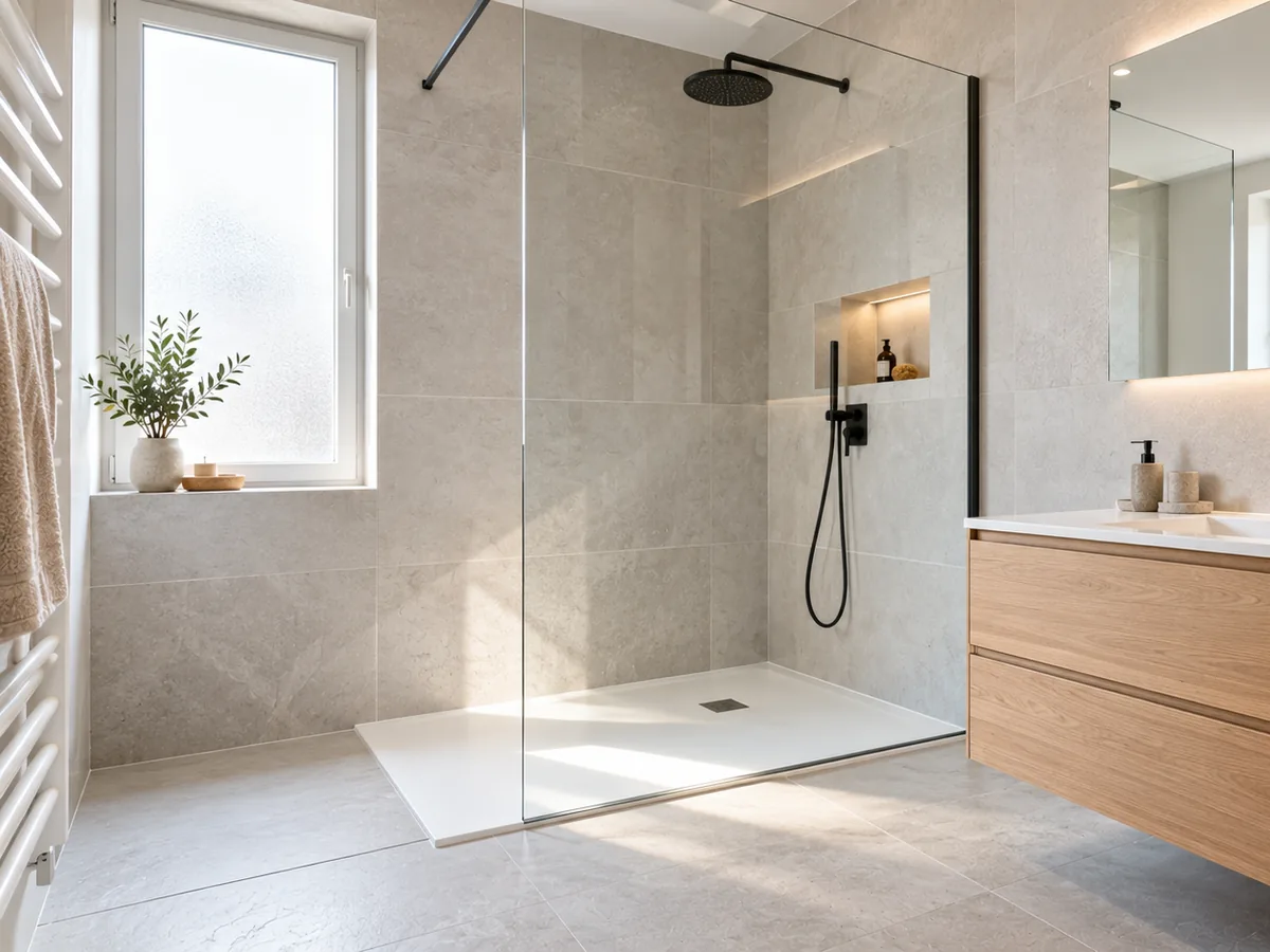 Salle de bain rénovée clé en main avec douche à l'italienne et meuble suspendu